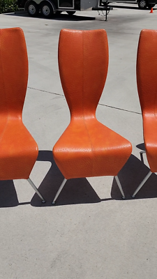 MCM Leather Dining Chairs Ostrich Italian French by La Tour Eiffel