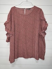 Shein Curve Womens Blouse Size 4XL (20) Pink With Black Polka Dots Ruffle Sleeve