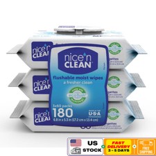 Flushable Wet Wipes Plant-Based Soft Aloe Vitamin E Septic Safe Pack of 180 New