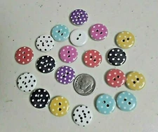 Pkg of 20 POLKA DOT 2-hole White Wood Buttons 5/8" (15mm) Scrapbook Craft (1004)