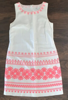 Vineyard Vines White Pink Embroidered Linen Cotton Shift Dress Size 0 | eBay