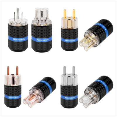 Monosaudio Pair US EU Schuko HiFi Power Cord IEC C15 Connector Copper AC Plug