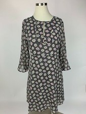 Ann Taylor Loft Floral Keyhole Bell Flare Sleeve Dress 4 Petite Excellent