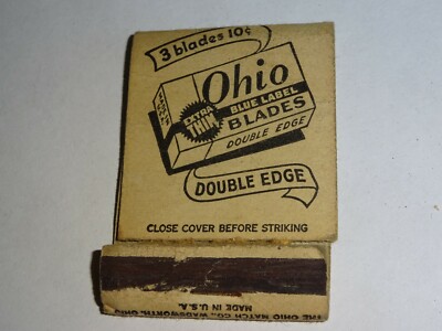 Vintage Ohio Blue Label Extra Thin Blades matchbook cover