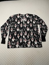 UA Scrubs Halloween Ghosts Boo Wooo Black Scrub Top Size Medium M Long Sleeve