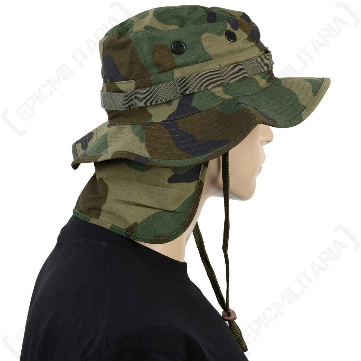 British Woodland Camo Rip Stop Boonie Hat with Neck Flap - Army