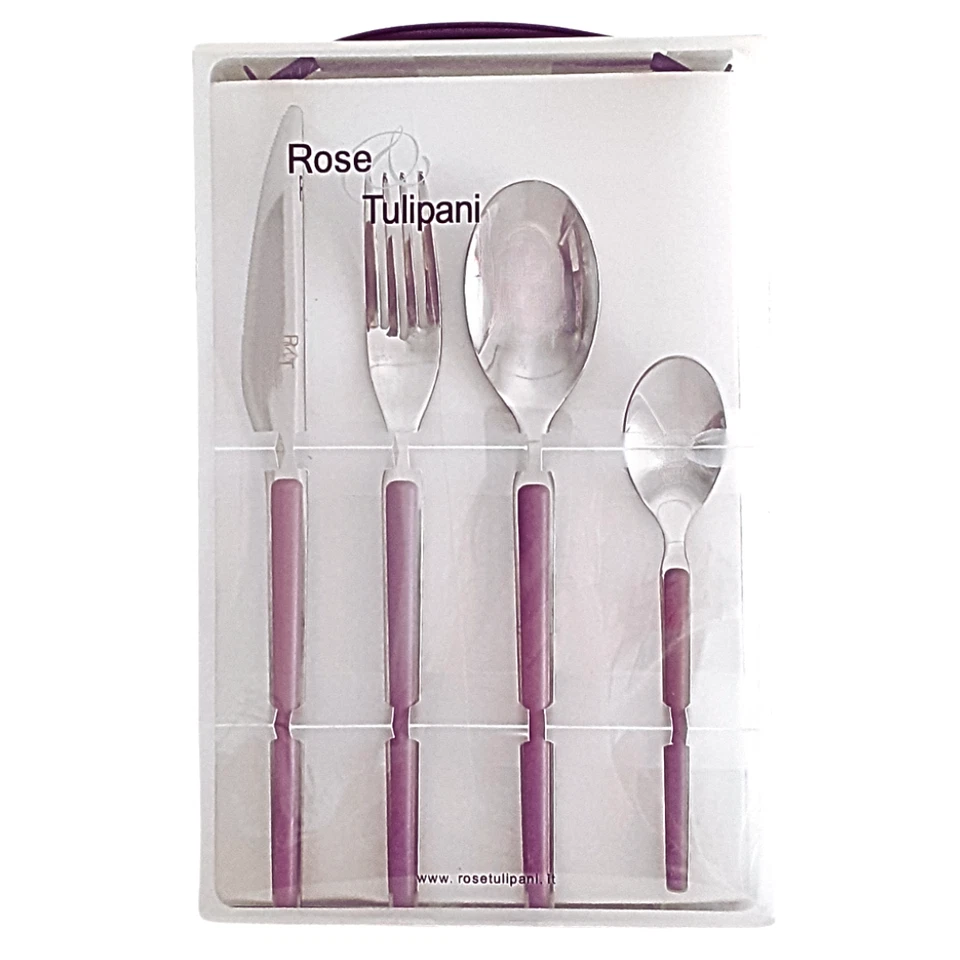 Rose&Tulipani cuberteria de mesa 24 piezas acero inoxidable mangos de plastico - Imagen 3 de 4