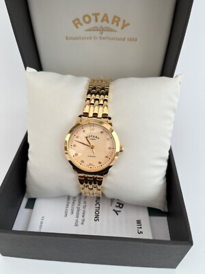 Rotary Ladies Diamond Set Dial S/steel Gold Coloured Bracelet