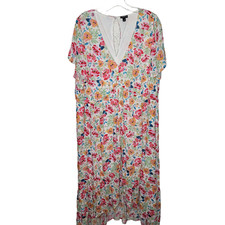 Torrid Ivory Floral Gauze Button Front Tea-Length Dress Size 3 3X pink sundress