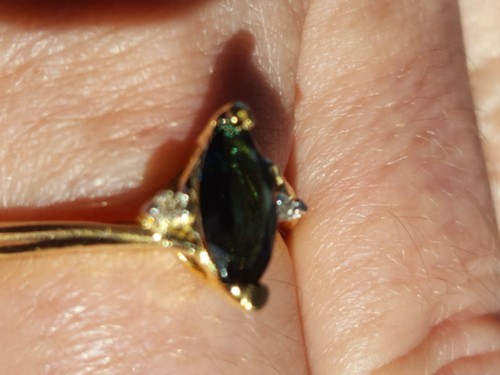 Green Tourmaline Labcreated Marquise Cut & Diamond Ring 10kt Solid Yellow Gold - Picture 12 of 12