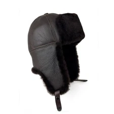 Handmade Real Shearling Leather Trapper  Hat —  Warm Winter Russian Ushanka