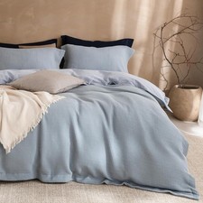 Cornflower Blue Waffle Bedding Duvet Cover Set King Size 104 x 90 Inches 100