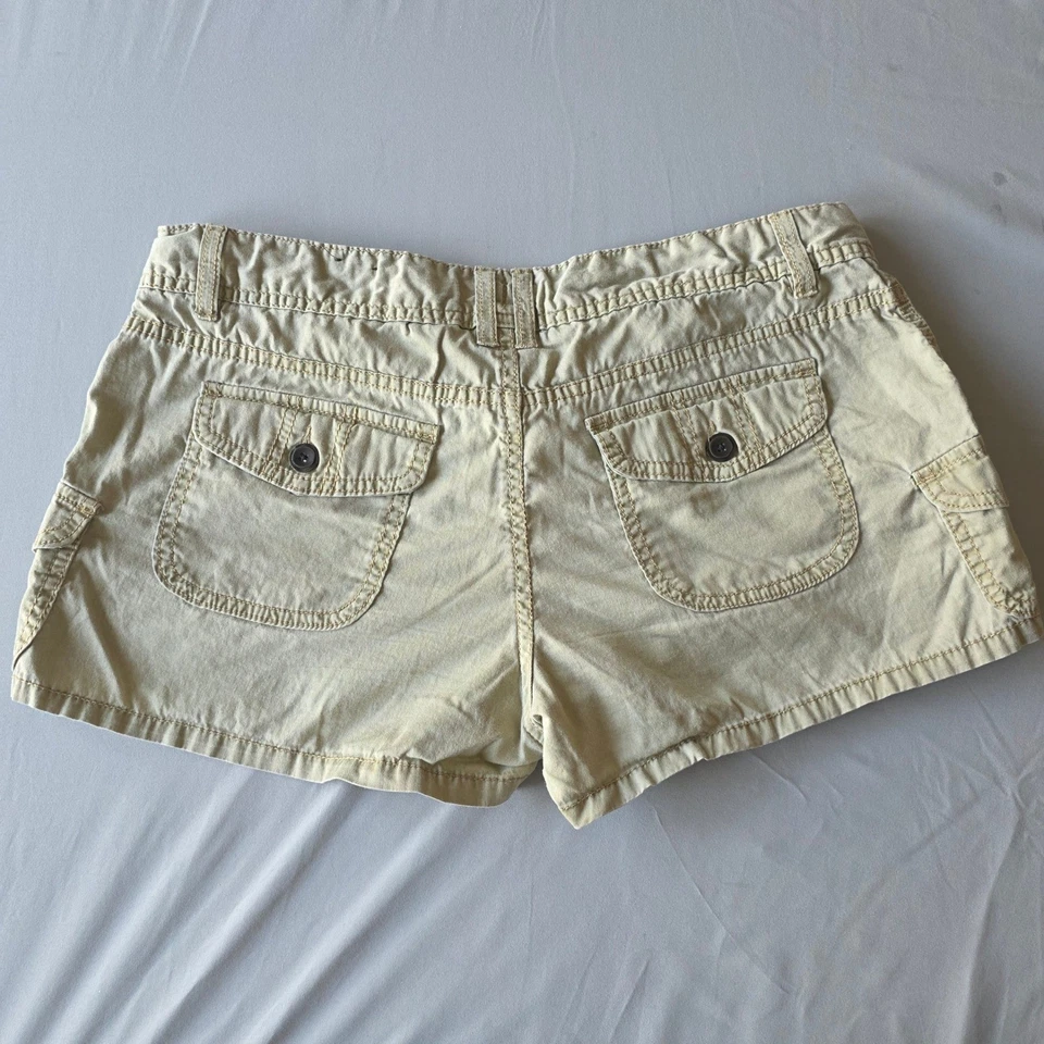 Pantalones Cortos Mudd Para Mujer Y2K Mini 13 Caqui Tostado Beige Tiro Bajo Carga Bolsillos Foto 2 de 4