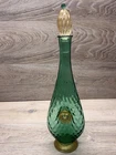 Vintage Murano Green Art Glass Decanter Bottle Gold Aventurine Lion Head Stopper