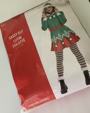 Adult Womens SASSY ELF Costume S 2-4 NEW Hood Jacket Skirt Tights Boot Cuffs 5pc