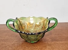 MILLERSBURG HOLLY SPRIG GREEN CARNIVAL HANDLED BON BON BOWL