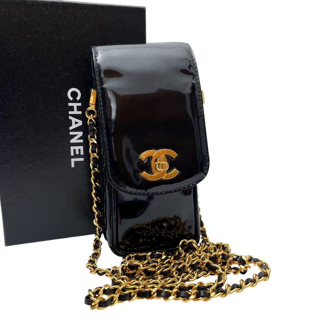 Chanel Black Patent Leather Coco Mark Chain Shoulder Bag Preowned From Japan