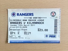 RANGERS VS KILMARNOCK IBROX 2011 SCOTTISH PREMIERSHIP FOOTBALL TICKET STUB