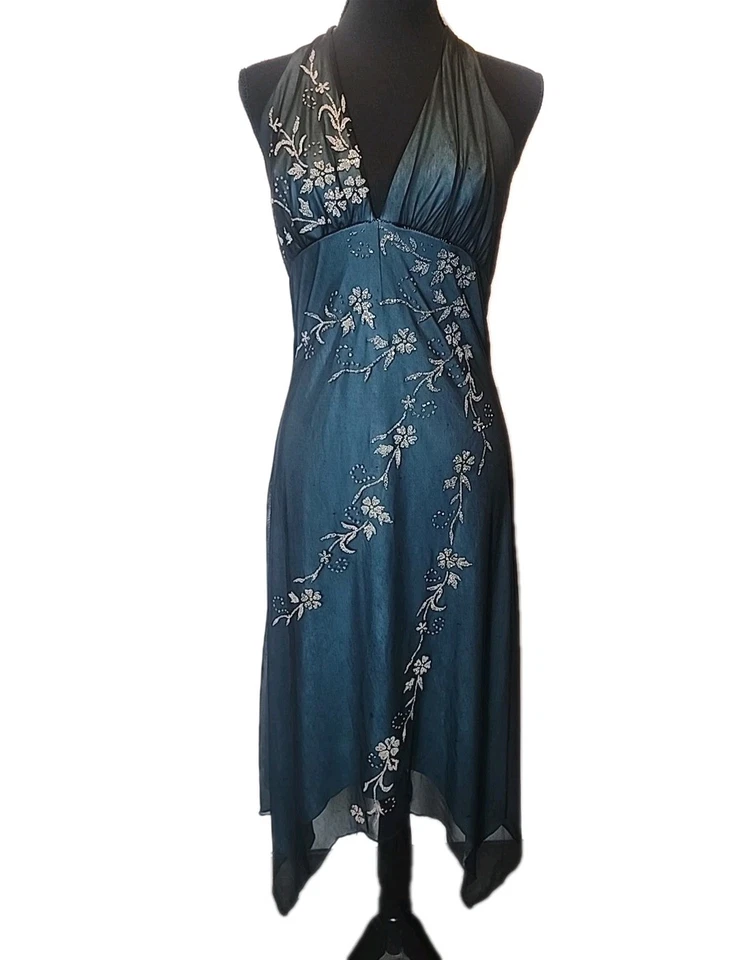 Vestido asimétrico vintage Y2K Babydoll L malla transparente cuentas hadas capricho  Foto 2 de 4