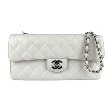 Borsa a tracolla originale CHANEL Matelasse Chian in pelle bianca/argento - z...