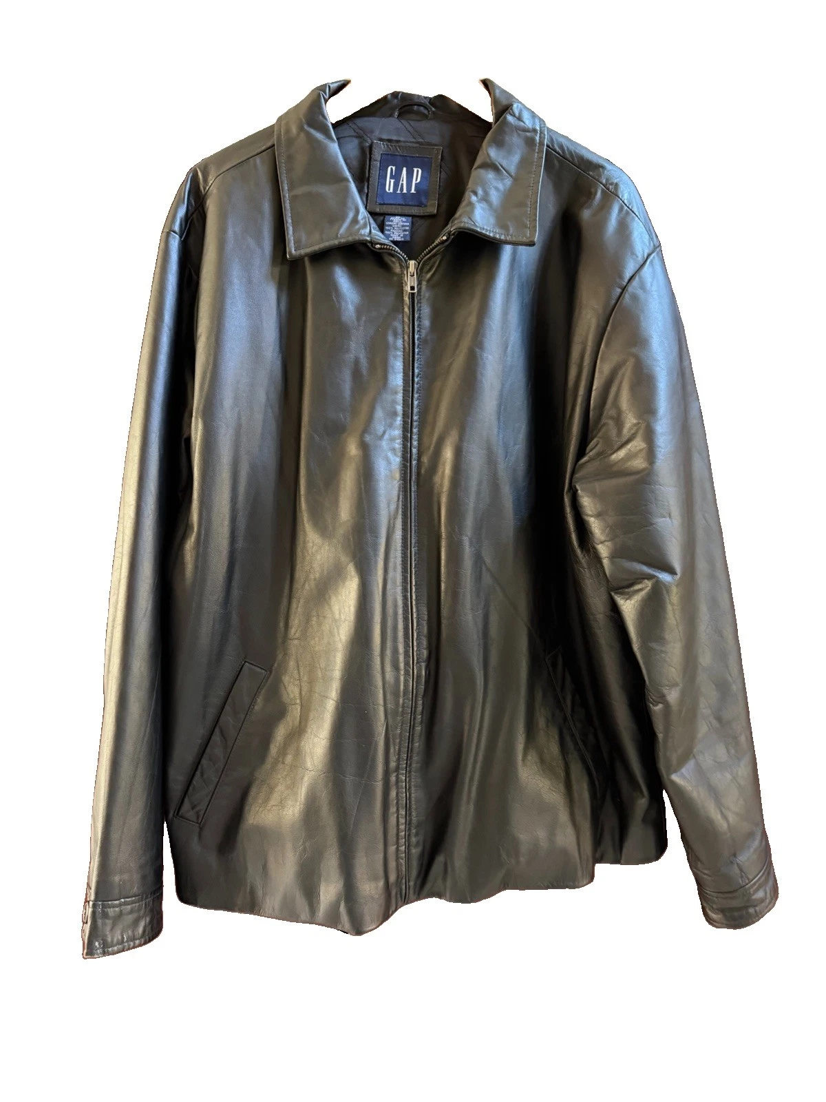 Vintage Gap Leather Black Jacket Quilted Lined Full Zip Front Pockets Men’s XL - product detail image 2
