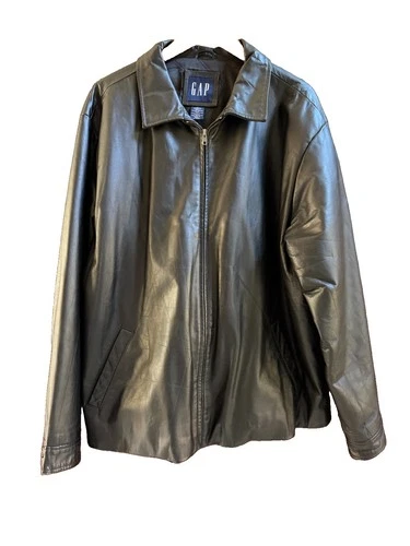 Vintage Gap Leather Black Jacket Quilted Lined Full Zip Front Pockets Men’s XL image 2