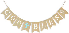 God Bless Banner Baptism Decorations for Boys, First Communion Confirmation Deco