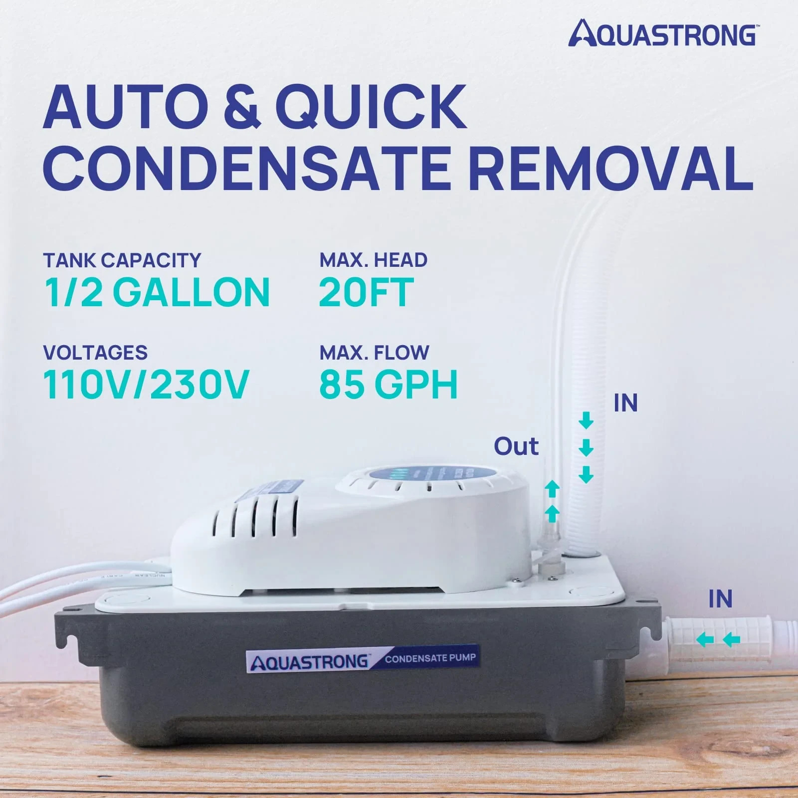 AQUASTRONG CDS320TU 1/38 HP 85 GPH HVAC Condensate Pump with 19.7ft Tubing, 115V