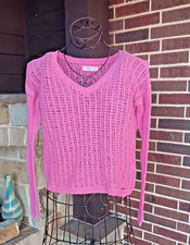 Vintage Y2K Abercrombie & Fitch Womens Sweater XS High-Low Pink V-Neck Open Knit
