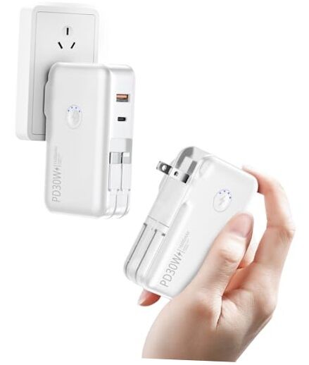 16000mAh Portable Charger with Built-in AC Wall Plug in White-image