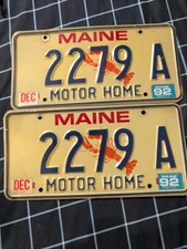 Vintage Maine Motor Home Plates 1992 Matching Numbers Pr Lobster Man Cave Garage