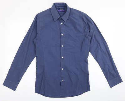 Burton Herren Blau Polyester Knopfleiste Größe 14,5 Rundhals Knopf - Skinny Fit