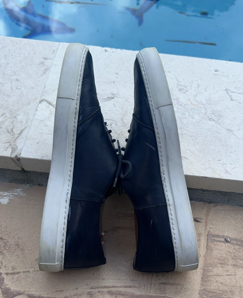 Del Toro Blue Leather Rubber Sole Lace Up Low Top Sneakers Sz 9 Made In Italy