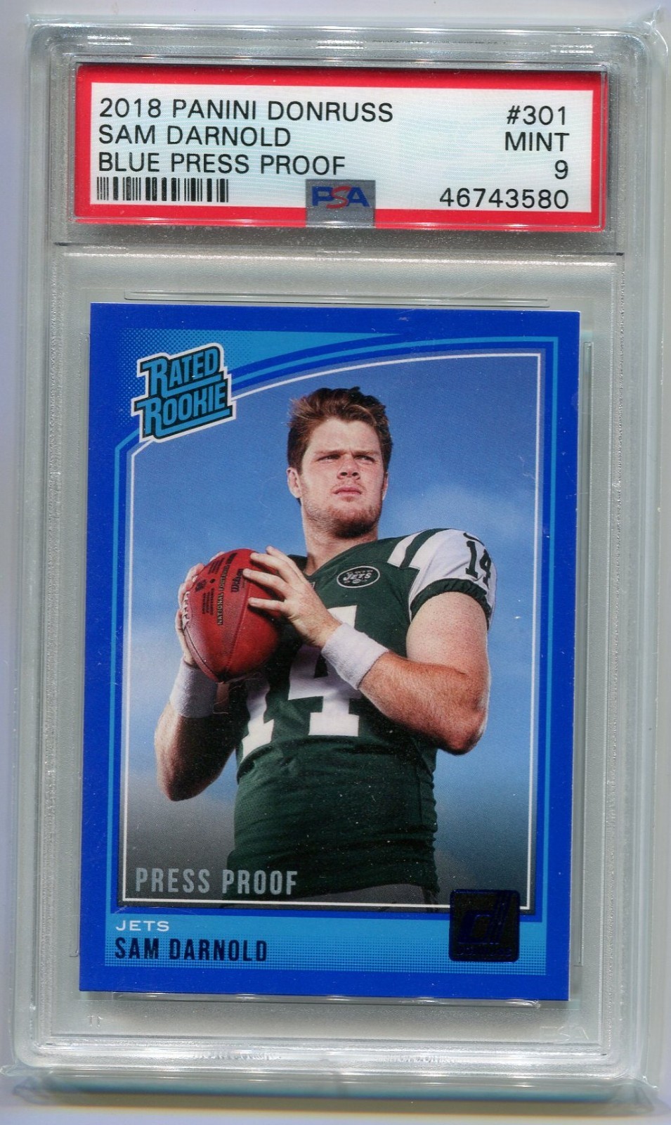 2018 Panini Donruss Sam Darnold Blue Press Proof RC ROOKIE Seahawks PSA 9