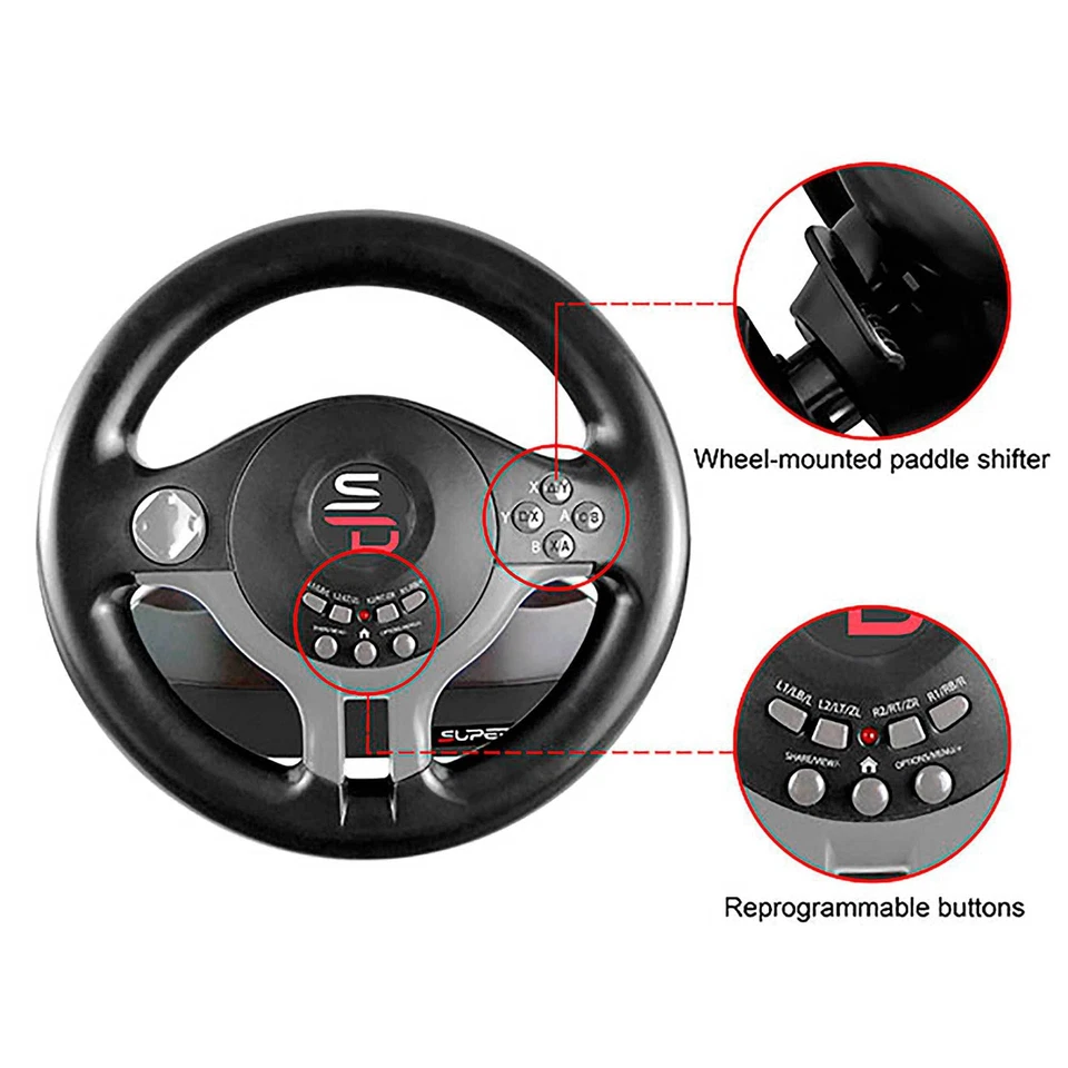 Racing Steering Wheel with Pedals & Paddles for Nintendo Switch, PS4, Xbox - Image 3 of 4