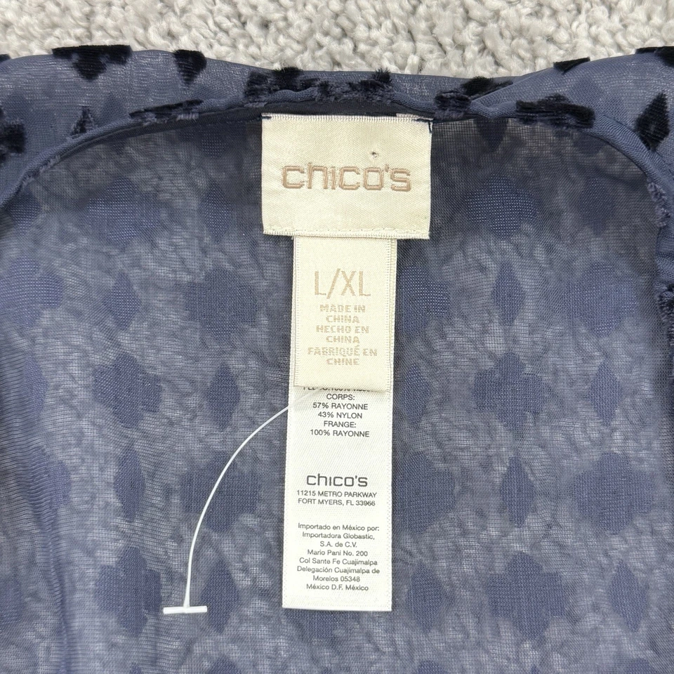 Quimono Chicos Velvet Burnout G/XL azul marinho capricho franja frisada glam boho - Imagem 2 de 4