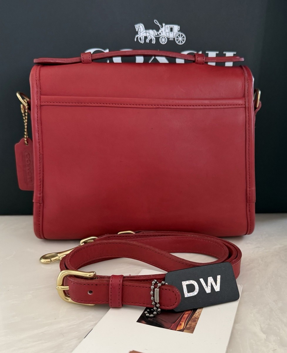 COACH VINTAGE RED LEATHER COURT SATCHEL CROSSBODY BRASS 9870 USA
