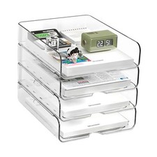 4-Tier Paper Organizer for Desk, Stackable Desk Organizer Paper Tray, Desk