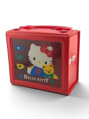 Sanrio 1990s Vintage Hello Kitty Vinyl Box Carry Case Snap Close Red With Bears