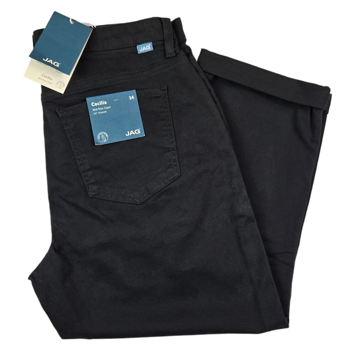 Jag Cecilia Capri Pants Size 14 Mid Rise Black Cotton Stretch