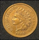 1865 Indian Head Penny - FANCY 5, Gently Circulated R/B -  FREE SHIPPING