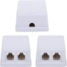 3 Pack Phone Jack Surface Mount Splitter Box, White, Dual Port, RJ11 6P4C