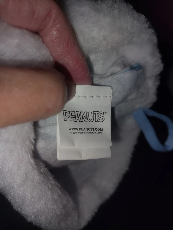 РЕДКИЕ рождественские чулки Peanuts Snoopy 18 дюймов Lt синий атлас, белая пушистая отделка - Изображение 3 из 4