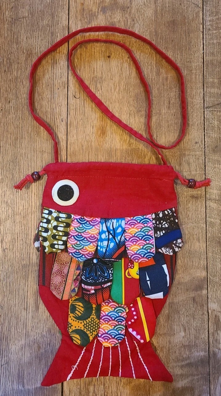 Handmade Fish Bag Patchwork Cross Body Drawstring… - image 1