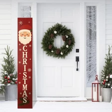 Christmas Welcome Porch Sign 47"H Santa Wooden Hanging Sign Plaques Holiday D...