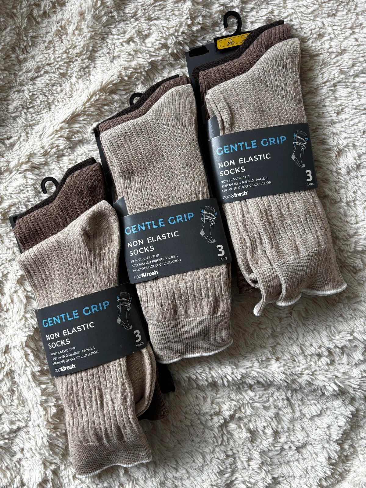M&S Gentle Grip Cotton Rich Non Elastic Socks 9 Pairs UK 6-8.5 Beige Brown New