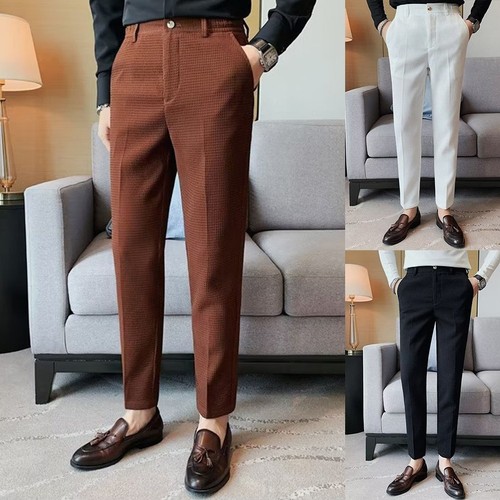 Pantalon Homme Slim Fit Droit - Taille Moyenne, Couleur Kaki Uni | Idéal Bureau Décontracté