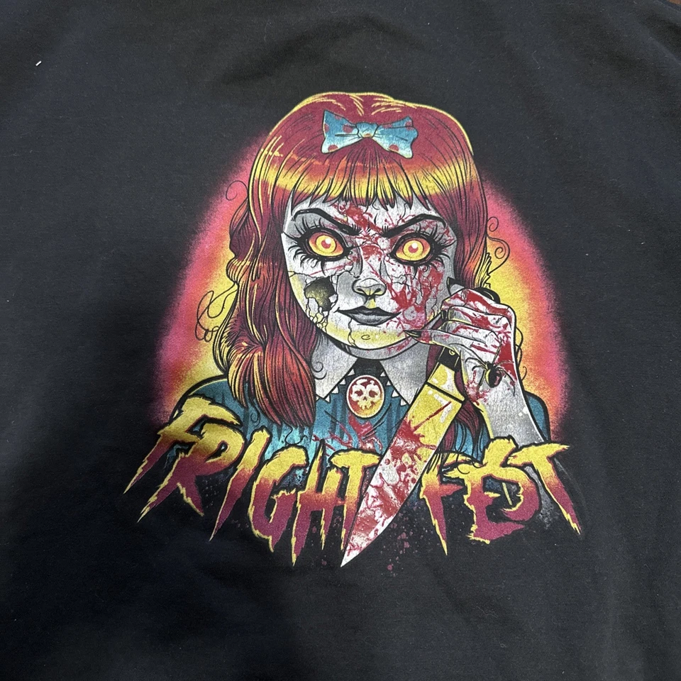 Six Flags Fright Fest Sudadera con Capucha Adulto Pequeña Negra Sudadera Zombie Muñeca Rara XL Foto 4 de 4