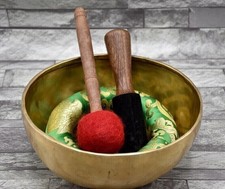Tibetan Singing Bowl Handmade 9" Golden Dim Sound Therapy Bowl