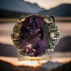 Vintage Purple Amethyst &Peridot Statement Cocktail   7.5 Ring 925SS